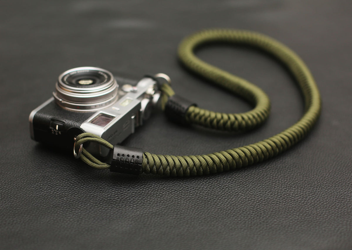 Olive green hand woven camera strap